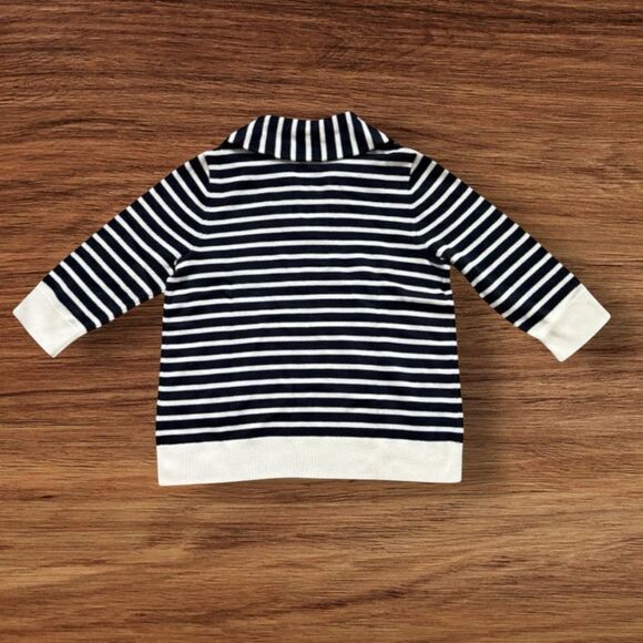 J. Jill Striped Collared Pullover Sweater Navy Cream Cotton Blend MP NWT - Picture 3 of 6